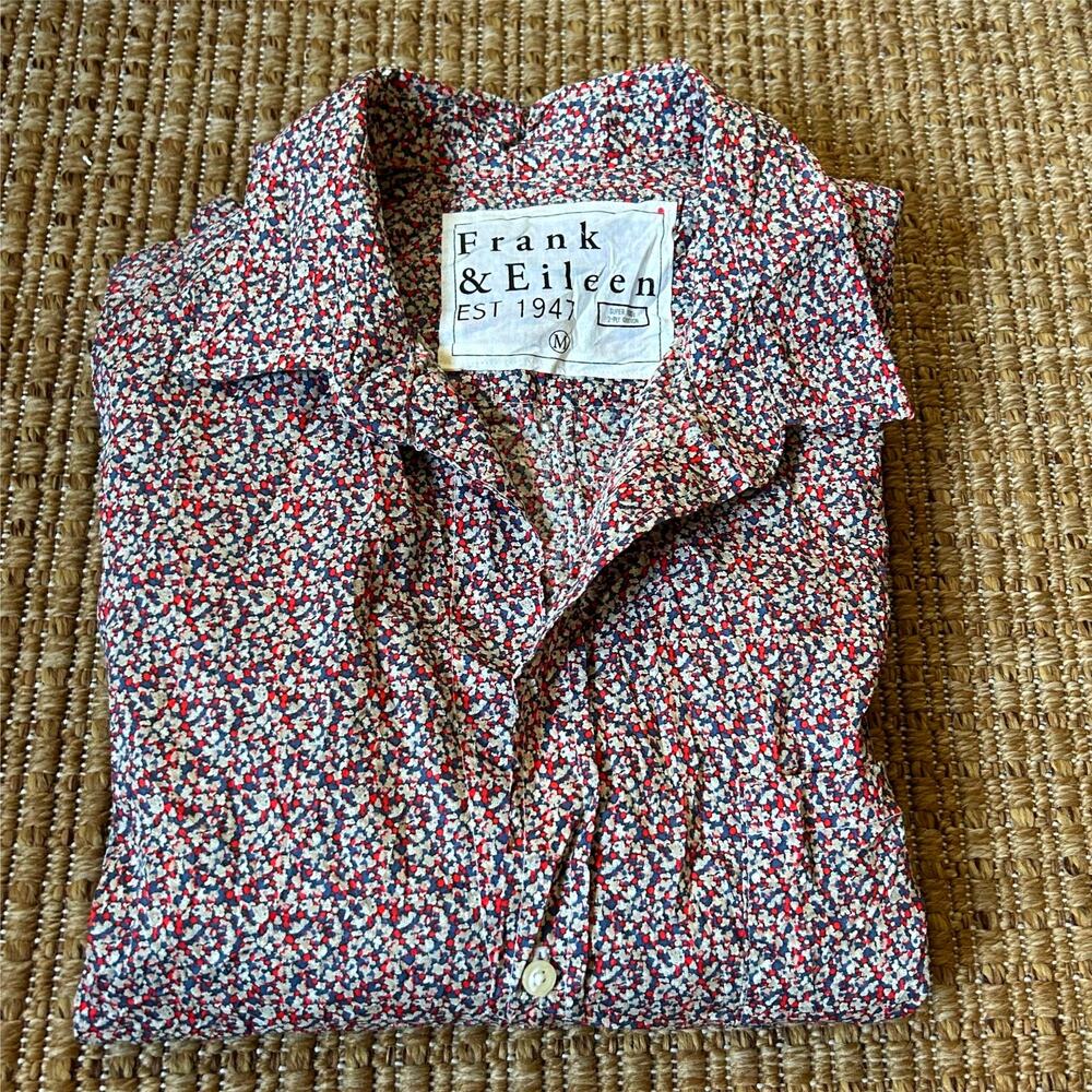 Frank & Eileen Barry Crinkled Cotton Button-Up Blouse Floral Print Size M